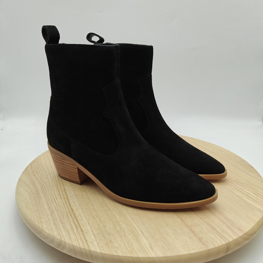 Lisa Vicky Boots Womens Size 7 Black Suede Western Ankle Block Heel Zip Shoes
